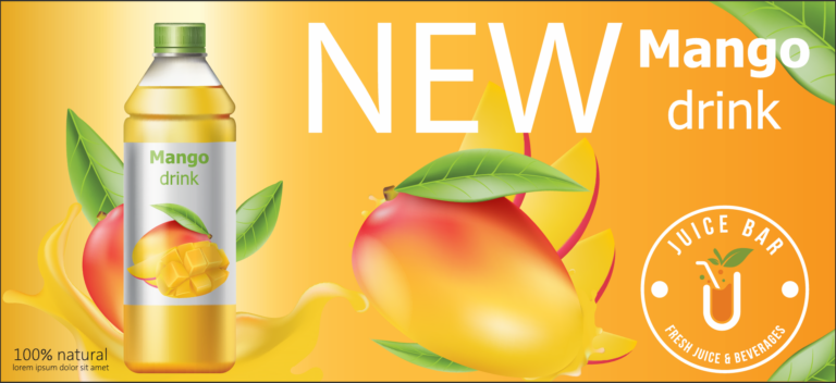 een campagne banner over een mango drink van juice bar