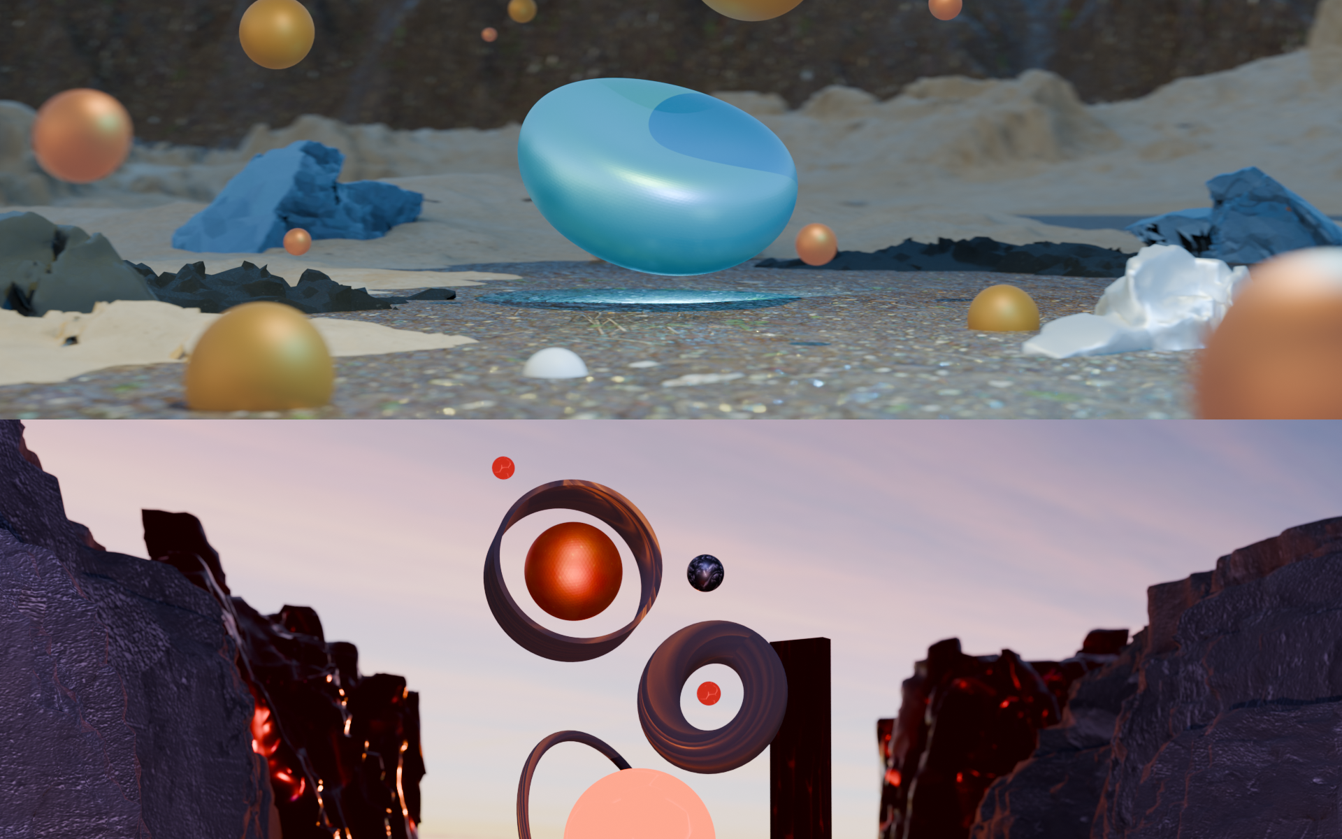 twee renders van objecten door blender