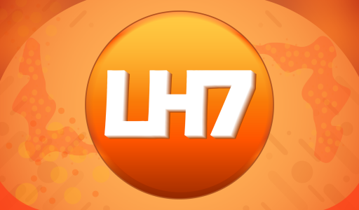 Orangje LH7 Logo met orangje achtergrond en vormen