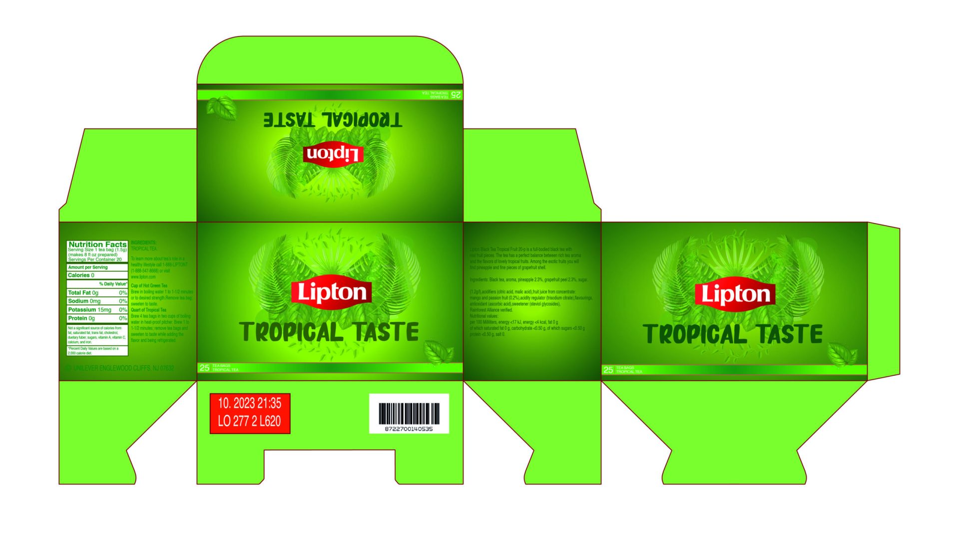 een cover van een tropical lipton theedoos in het groen