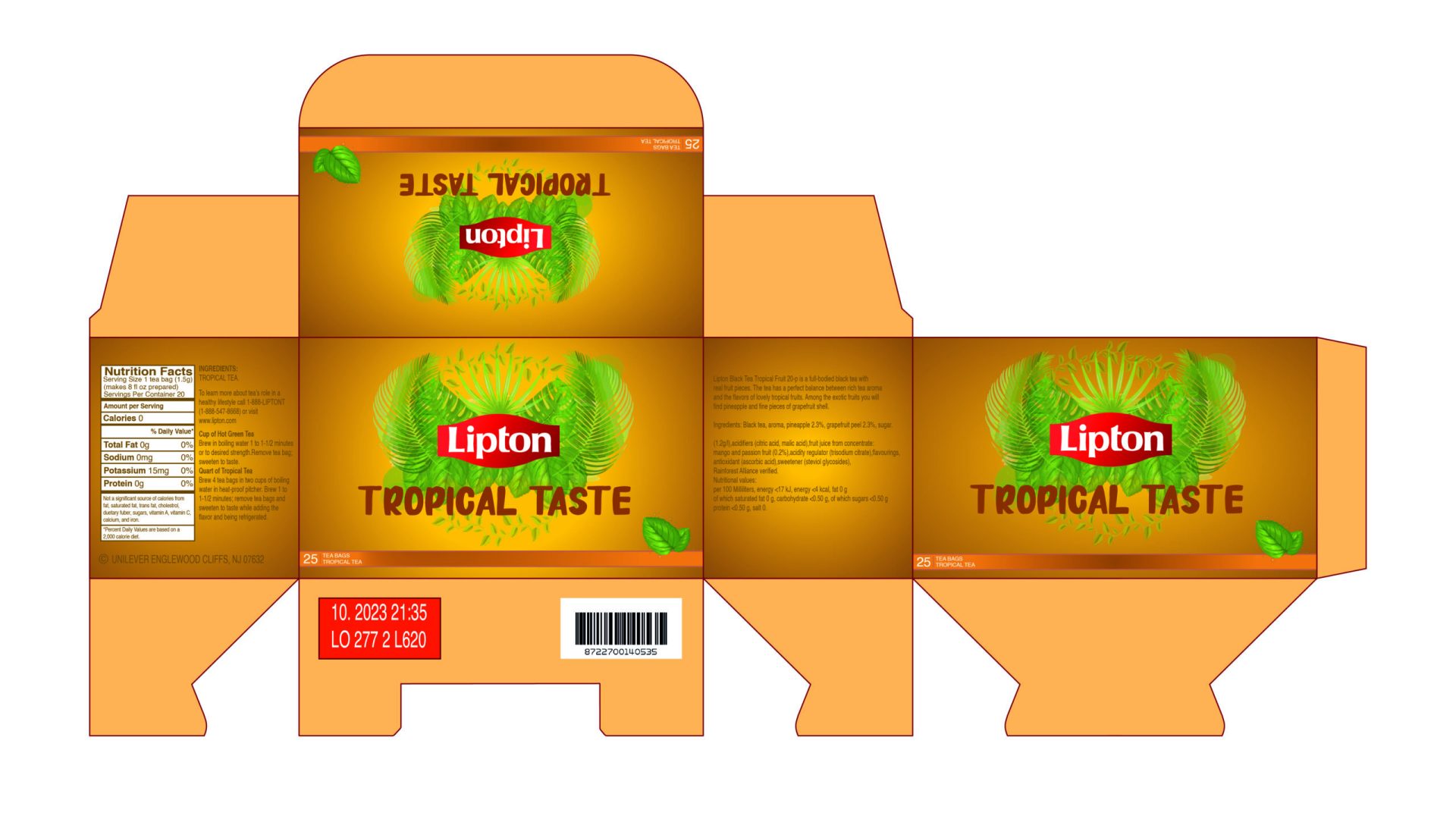 een cover van een tropical lipton theedoos in het oranje