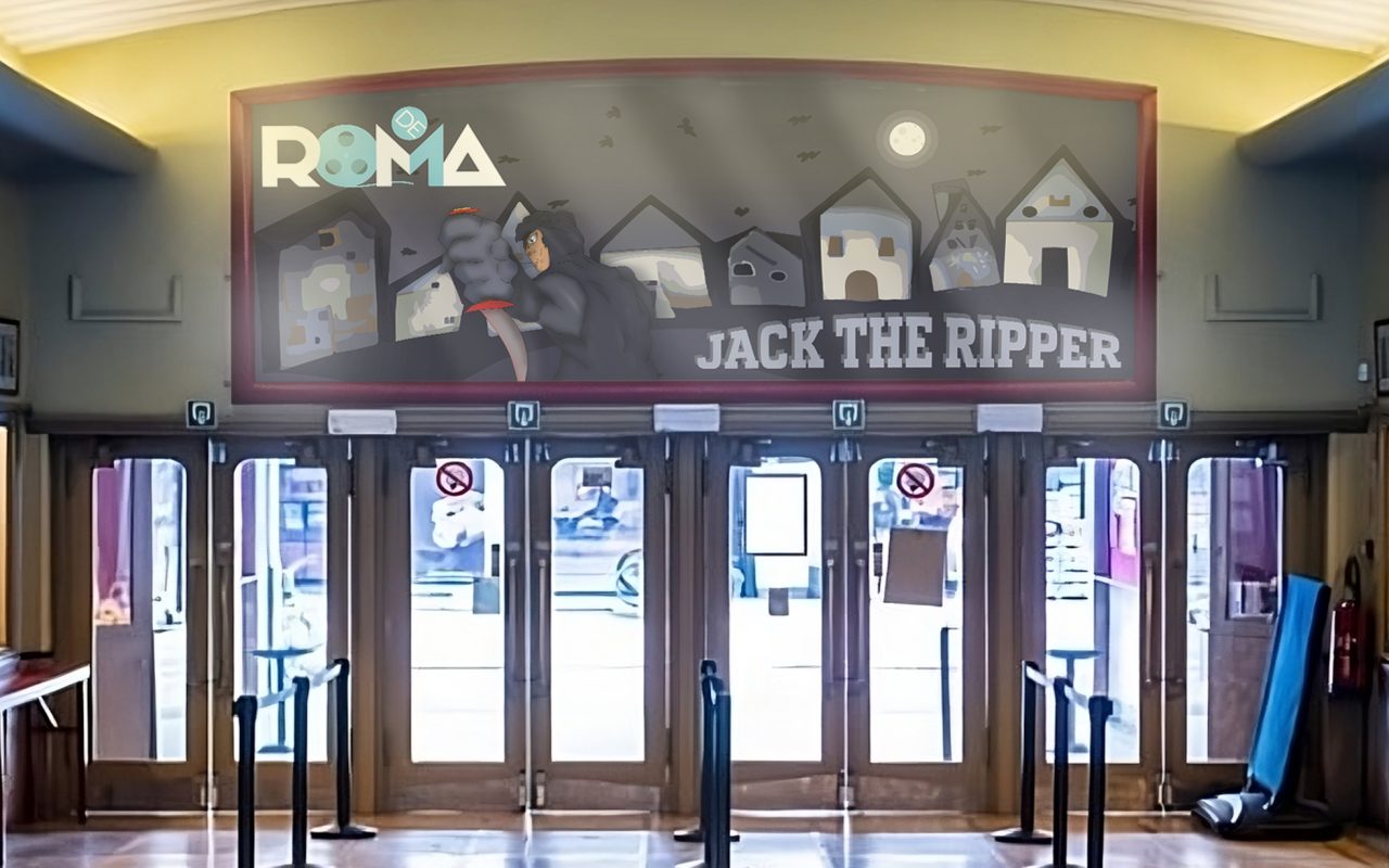 een banner over jack the ripper als mock-up binnen in roma