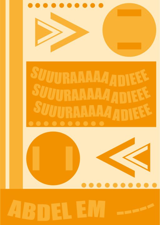 een contrast illustratie met oranje vormen en text
