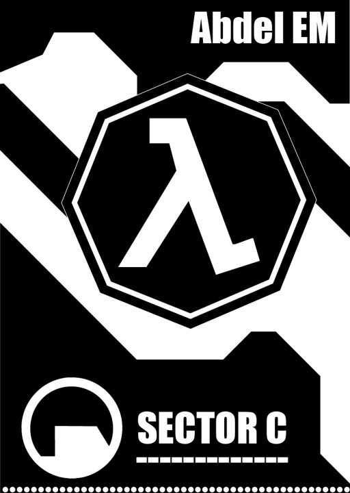 een contrast illustratie met zwart wit vormen met een lambda logo en text