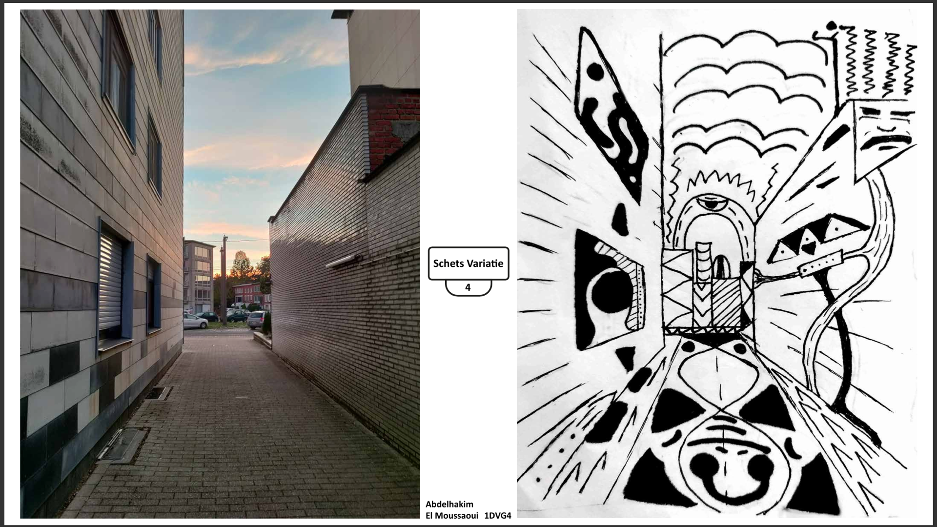 verschil tussen foto en schets van een steegje