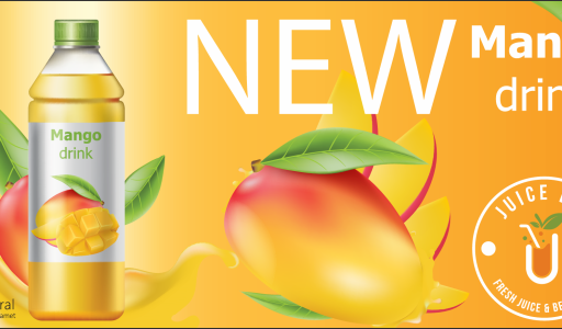 een campagne banner over een mango drink van juice bar