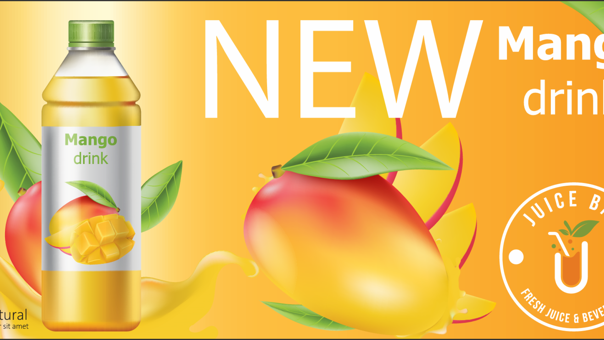 een campagne banner over een mango drink van juice bar