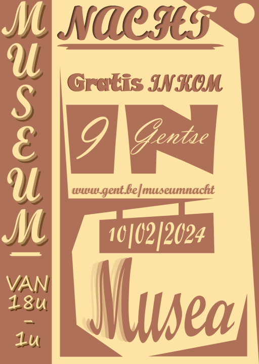 een geillustreerde museum poster in bruin en geel